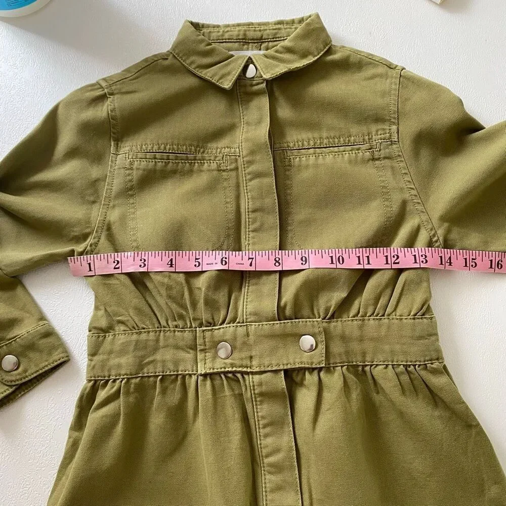 Zara Girls Olive Utility Shirt Dress Size 10 Khaki Button Front